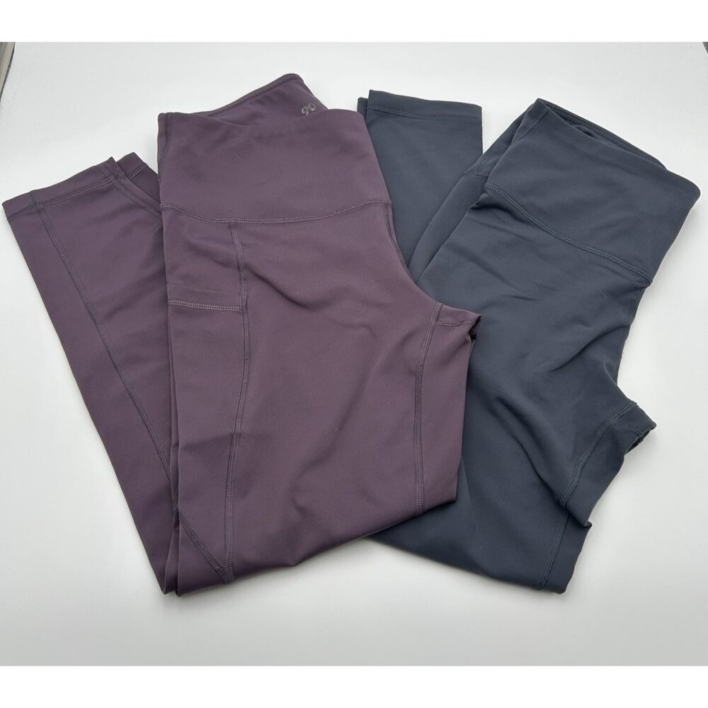 90 DEGREE BY REFLEX Leggings Lot L Purple & Slate Blue Ankle Length Pockets Yoga
